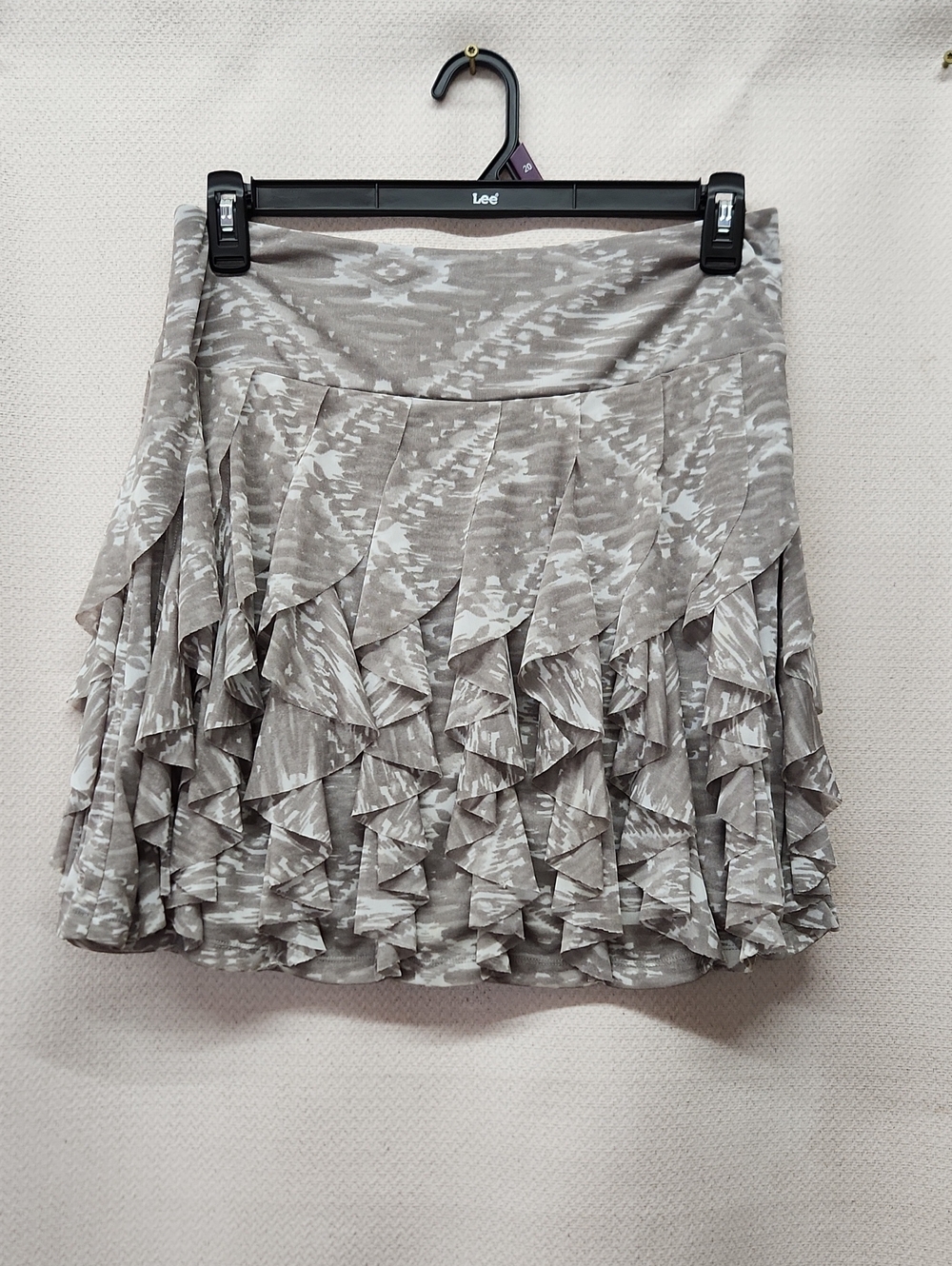 INC International Concepts Taupe and White Ruffle Mini Skirt